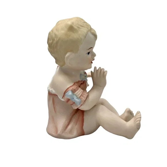 VINTAGE HOMCO OF JAPAN BISQUE PORCELAIN PIANO BABIES - SET OF 2